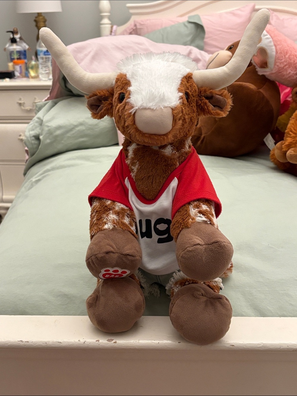 Build-A-Bear Brown and White Longhorn Plush with Red Shirt